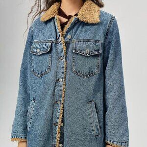 KayBee Pocketed Button Up Denim Jacket with Faux Fur Lining
